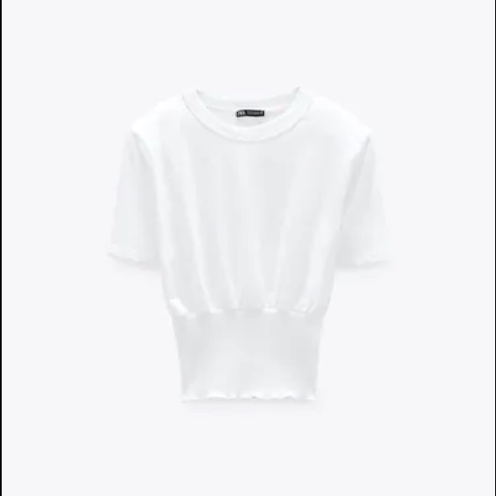 Zara SHOULDER PAD T-SHIRT White Size S NEW